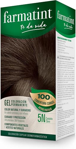Peinados para el día a día: Fáciles, casuales y rápidos Farmatint Gel 5N Castaño Claro, Tinte Cabello Sin Amoníaco, 135 ml | Coloración Origen Vegetal, Aceites Naturales, Sin Parafi