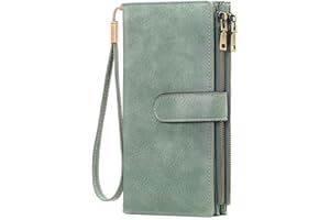 GOIACII Wallet for Women RFID Blocking Large Capacity Long Ladies Purse,with Detachable Wrist Strap, Multiple Card Slots Zipper Coin Purse Leather Women's Wallets