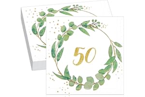 Dianelhall 50 Stück Eukalyptus Servietten 50. Goldene Hochzeit Servietten Eukalyptusblätter Dass Du Da Bist Servietten Einwege Geburtstag Papierservietten für Jahrestag Geburtstag