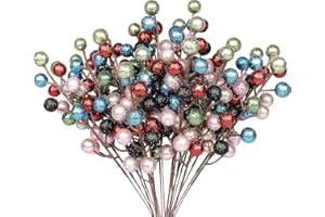 MACTING 24Pack Glitter Bunt Beeren Stiele, Künstliche Holly Beeren Zweige Deko Weihnachten für Christbaumschmuck Weihnachtsdeko Adventskranz Deko Weihnachtsgirlande Türkranz Weihnachten Ornamente