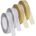 Metallic Glitter Ribbon Golden and Silvery 4 Roll (L= 100 W= 0.5 inch) Yards for Holiday,christmas Wedding Party Decoration Gift Wrapping(Half INCHES) Total Metallic Glitter Ribbon for Gift Wrapping Birthday Holiday Graduation Party Decoration (Golden, Silvery