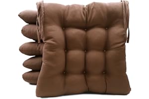 Meishida Pack de 6 Cojines para Sillas de Exterior e Interior Reversibles 40 x 40 x 7 cm, con Correas de Sujeción (Marrón)