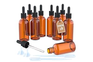 LG Luxury & Grace Lot de 9 Bouteilles Compte-Gouttes, 100 ml. Compte-Gouttes en Verre Ambré. Bouchon à Visser et Pipette en Verre. Flacons Rechargeable: Aromathérapie, Huile, Laboratoire.