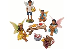 PRETMANNS Fairies for Fairy Gardens - Fairy Garden Accessories - Cute Fairy Garden Fairies - Fairy Garden Ornaments Outdoor for Miniature Fairy Garden - Picnic in the Park Fairies - 9 Items
