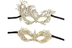 Rumyve 2pcs Gold Lace Masquerade Mask,Female Masquerade Mask,Venetian Carnival Mask Half Lace Mask for Women Fancy Dress