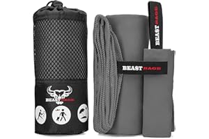 BEAST RAGE® Microfibre Towel Gym Beach Towel Fast Drying Super Absorbent Lightweight Gym accessories for Men Women Swimming Hair Towel Travel Camping Yoga Sports (50 x 30 cm, Grey)