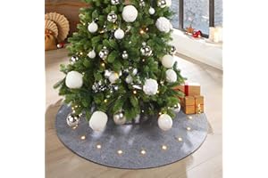 LILENO HOME Weihnachtsbaumdecke LED grau 20 Sterne mit 8 Leuchtfunktionen - Christbaumdecke als Bodenschutz Weihnachtsbaum aus Filz - Tannenbaumdecke rund (100cm) Baumdecke für Tannenbaum