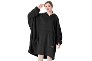 Catalonia Classy Wearable Oversized Hoodie Blanket, Snuggle Sherpa Blanket Hoodie, Warm Throw Blanket Sweatshirt with Sleeves for Winter, Gifts for Mum Women Men Adults Teens, Black