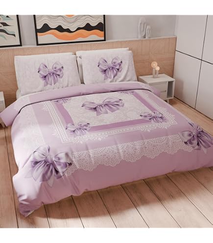 Lenzuola Con Angoli Profondi E Federe Floreali Lilla - Set Per Letto Matrimoniale, Morbido E Elegante