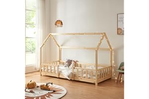 [en.casa] Children's bed Sisimiut House bed 90 x 200 cm with fall-out protection Slatted frame Pine Wood look