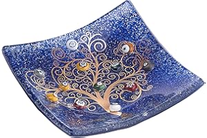Sospiri Venezia Vaciabolsillo Plato Adorno Árbol de la Vida Cristal Murano Decorado Murrine y Hoja de Oro Idea Regalo Hecho a Mano Made Italy (9X9)