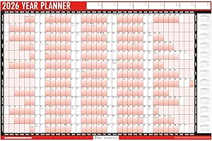 1ABOVE 2026 Wall Planner Calendar – A1 Large 85cm x 58cm Laminated Year Planner with Stickers & Dry Wipe Pen – Reusable Annual Wall Chart for Office, Home, School