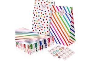 flintronic 18PCS Bolsa de Regalo, 9PCS*Bolsas de Papel Estilo Punto, 9PCS*Bolsas de Papel Estilo Barra, con Lindas Pegatinas, Bolsas de Fiesta para Fiestas Infantiles, Cumpleaños, Navidad