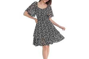 GRACE KARIN Femme Bustier Élégante Robe Imprimé Manches Courtes A-Line Mode Taille Cintrée d'Été Plage