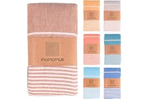 MOMOMUS Fouta Plaża XXL z frędzlami i 100% bawełny - idealny jako duży ręcznik plażowy, koc piknikowy bez piasku, gigantyczna mata lub mata na basen - brązowy, 210 x 240 cm