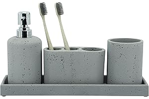 ZCCZ Black Bathroom Accessories Set of 4 with Soap Dispenser, Toothbrush Holder, Bathroom Tumbler and Vanity Tray, Decorative Organizer for Countertop