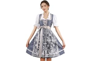 KOSMEEU Dirndl Damen Midi Trachtenkleid Oktoberfest Trachtenmode Trachten Trachtenrock Germandress inkl. Dirndl Dirndlschürze Dirndlbluse Blau Grün Apricot
