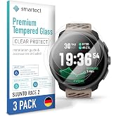 smartect Tempered Glass [3 Pieces, Clear] for Suunto Race 2, HD Screen Protector Anti-Scratch, Bubble-Free, 9H Hardness, 0.3