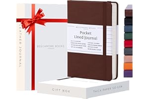 Beechmore Books Cuaderno de Bolsillo Rayado - A6, Marrón I Libreta Tapa Dura Cuero Vegano, Papel 120gsm Crema Rayado, Caja de Regalo, para Escritores, Diaristas, Reuniones de Negocios y Estudiantes