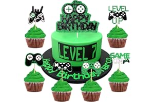 PALASASA 25 Stück Tortendeko Geburtstag Videospiel Torten Deko Gaming Dekoration Cupcake Kuchen Geburtstag Kuchen Deko Jungen Kinder Tortenaufleger für Kindergeburtstag Spiel Thema Party Dekoration(Grün)