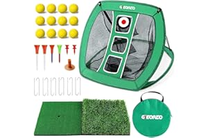 GEEORZO Golf Chipping Net, Pop Up Golf Practice Net with 2 Golf Hitting Mats, 12 Practice Balls and Golf Tees Accessories for Backyard Outdoor Indoor
