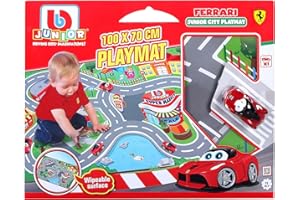 BBJunior Ferrari Junior City Playmat: Abwaschbare Spielmatte mit Straßen- & Häuser-Aufdruck, inkl. Spielzeugauto LaFerrari, 100 x 70 cm, ab 12 Monaten (16-85007)