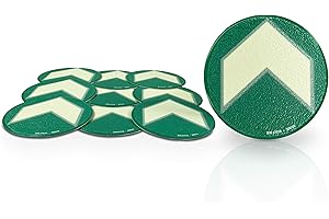 Betriebsausstattung24 Bodenmarkierungspfeile - Langnachleuchtend - 10 Stück - Rund - Selbstklebend - Bodenanwendung -DIN 67510-300/45 - [mcd] 300 (Ø 9,5, grün mit Pfeil - langnachleuchtend)