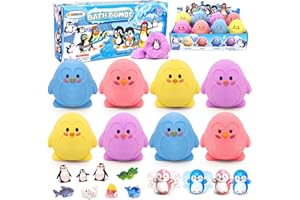 FUNCREVITY Badekugeln Kinder mit Überraschung im Inneren, 8 Stück Badezusatz Kinder, Badebomben für Kinder Geburtstag Weihnachten Ostern Valentinstag Badeperlen Geschenke (Pinguin)