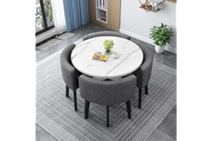 GOFOHIMI Round/Square Dining table Set with Chairs, Modern Conference Table and 4 Chairs Set, Reception Table and Chair Combination,Wooden Kitchen Table Set for 4 for Living Room Dining Room(80cm(31.5in), E)