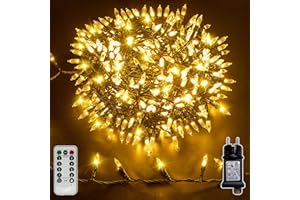 ‎SOAGRC Soagrc Lichterkette Außen 25m 500 LED Warmweiß, IP44 Wasserdicht mit Timer Memory 8 Modi 4 Dimmer Grünem Kabel, Outdoor Lichterkette für Weihnachtsbeleuchtung Außen Garten Balkon Baum Deko