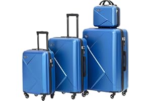 Münicase 9008 TSA-Schloß Reisekoffer Koffer Trolleys Hartschale Koffersets Beautycase-M-L-XL-Set (Blau, 4tlg. Kofferset)
