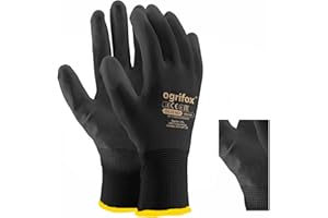 OGRIFOX 24 Pairs Black PU Coated Nylon Work Gloves. Ideal for Gardening, Builders, Mechanics, Round Ajs Ltd® Sticker