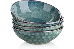 vancasso Starry 24oz Cereal Bowls, Porcelain Set of 4 Pasta Bowls Lead-Free Soup Bowls, Green Bowl for Kitchen, Ceramic Bowls for Cereal Soup Oatmeal Salad, Dishwasher & Microwave Safe