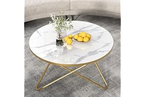 HOLTICO Tisch Beistelltisch Rund Weiß Gold,Couchtisch Sofatisch für Wohnzimmer Garten Balkon Schlafzimmer,Wohnzimmertisch Rund Modern,Pflanzentisch Outdoor mit Marmormuster