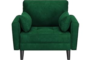 Yaheetech Tub Chair Tufted Oversized Armchair with 2 Pillows Fabric Accent Sofa with Side Storage Pockets for Living Room, Bedroom, Reading Nook Velvet Fabric Green