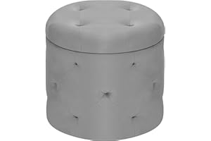 eSituro Puff Taburete Redonda para Salón, Taburete de Asiento con Caja de Almacenamiento 27L, Redondo Reposapiés Tapizado en Terciopelo Gris Claro 39,5x39,5x40 cm, OM028