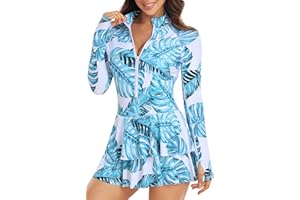 UNIQUEBELLA Rash Guard Swimsuit for Women, Swimming Costume Set with UPF 50+ Long Sleeve Sports Surf Swimsuit