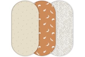 YUNIOO™ 3 Pack Fitted Bassinet Sheets, Moses Basket Fitted Sheets also for Stroller, Crib, Pram, Baby Changing Basket and Changing Pad Cover. 100% Soft Cotton Fits Different Mattresses. 80 x 40 cm