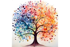 KEYIFA Peinture par Numéros pour Adulte, Coloré Arbre de Vie Kits de Peinture au Numéro avec Acrylique et Pinceaux, DIY Creatif Toile Paint by Numbers Kits, Décoration de Maison 30x30cm