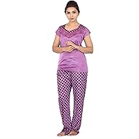 Fabme Women's Polka Dots Satin Night Suit (Top & Pyjama) (Colour Options) (Size - Small to XX-Large)