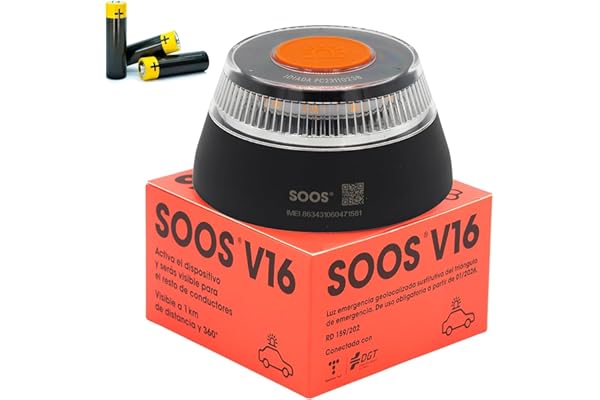 SOOS V16 Luz Emergencia Coche Homologado DGT, con SIM y Datos Pagados hasta 2038, Baliza con Geolocalizador 3.0, Obligatoria Enero 2026