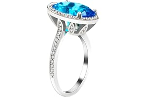 Uloveido Frauen Platin Überzogene Oval Cut Simulierten Blauen Topas Blume Hochzeit Verlobungsring für Frauen RJ214