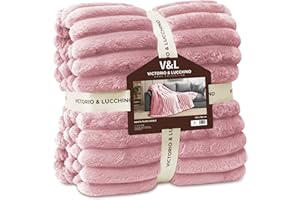 Victorio & Lucchino V&L Manta Canale Extra-Suave 450g para Sofá o para Cama. Cálida con Reverso sin Borrego. Transpirable para Invierno (80528-ROSA, 130X160cm)
