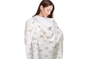 GROBRO7 Baby Nursing Cover für Stillen, Verstellbarer Stillponcho aus Baumwolle Stillschal mit Knochen, Atmungsaktiver Autositzhimmel Stillschürze für Mutter Baby Outdoor Essentials(Rainbow)