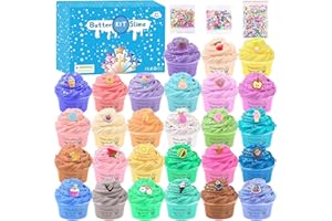 KAOERDCE Fluffy Butter Slime Making Kit, 27 Pack, with Candy Ice cream Fruit Etc, Cheap Charms Scented Slime Bulk for Kids Party Favor, Stress Relief Toy for Girls and Boys 6-12, Soft and Stretch, Bag Fillers