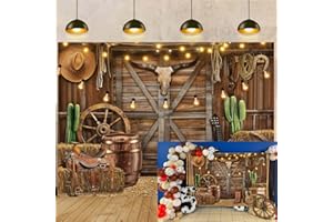 CINRAY Toile de fond de cowboy occidentale - Décorations de fête occidentale - 2,1 x 1,5 m - Maison en bois rustique - Pour photographie de portrait - Fournitures de fête d'anniversaire - Accessoires photo