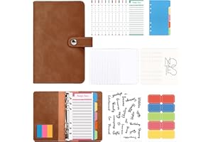 NAKIYO Budget Binder A6, PU Leather Money Saving Wallet Budget Planner, Ring Binders with Zippered Cash Envelopes Refillable Month Plans Sheets Portable Budget Planner Office Travel Diary-Camel