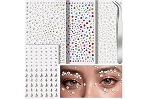 Teenitor Face Gems Self Adhesive Face Rhinestones for Makeup Festival Face Jewels, Stick On Pearls Hair Gems, Pearl Rhinestones Stickers for Face, Hair, Eye, Makeup, Nail, Body, Crafts