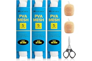 Realure 3 piezas de 5 m PVA red de pesca de 25 mm/37 mm/44 mm de ancho PVA malla accesorios para carpas con tijeras, bolsa de PVA de fusión rápida bolsa de PVA para cebo boilie