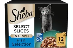 Sheba Select Slices in Gravy – Fish Collection – Wet cat food pouches for adult cats – 12 x 85g pack